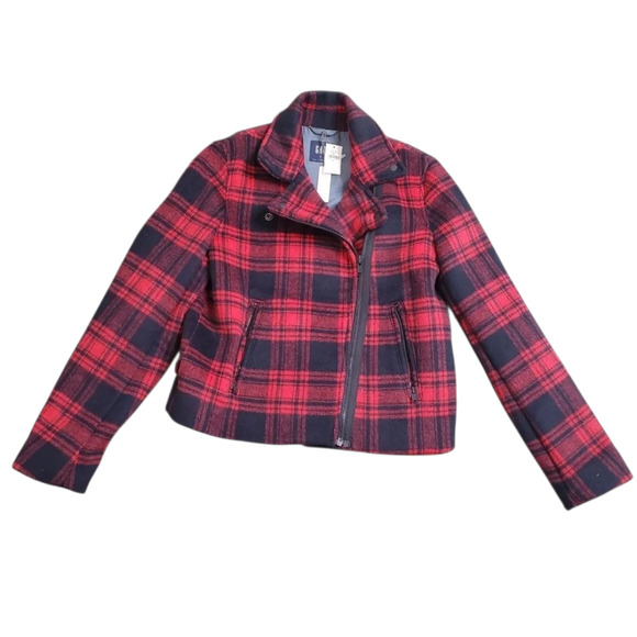 Gap Red Buffalo Plaid Women's Moto Jacket Size: M NEW - Picture 2 of 10